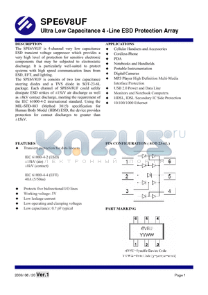 SPE6V8UF datasheet - Ultra Low Capacitance 4 -Line ESD Protection Array