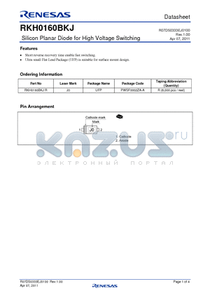 RKH0160BKJ datasheet - Silicon Planar Diode for High Voltage Switching