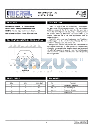 SY10EL57ZCTR datasheet - 4:1 DIFFERENTIAL MULTIPLEXER