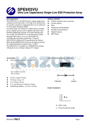 SPE9X5VU datasheet - Ultra Low Capacitance Single-Line ESD Protection Array