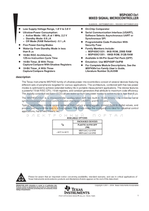 MSP430C1351 datasheet - MIXED SIGNAL MICROCONTROLLER