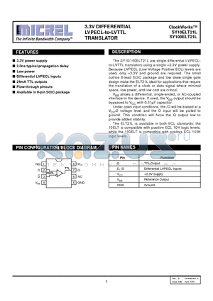 SY10ELT21L datasheet - 3.3V DIFFERENTIAL LVPECL-to-LVTTL TRANSLATOR