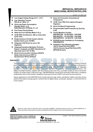 MSP430C336HFD datasheet - MIXED SIGNAL MICROCONTROLLERS