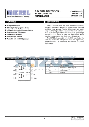 SY10ELT23L datasheet - 3.3V DUAL DIFFERENTIAL LVPECL-to-LVTTL TRANSLATOR