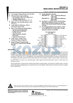 MSP430F110AIDWR datasheet - MIXED SIGNAL MICROCONTROLLER