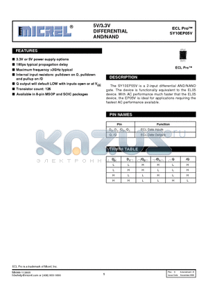 SY10EP05V datasheet - 5V/3.3V DIFFERENTIAL AND/NAND