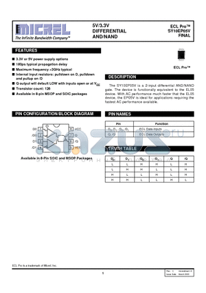 SY10EP05VKITR datasheet - 5V/3.3V DIFFERENTIAL AND/NAND