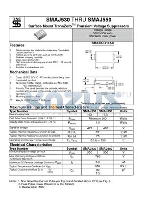 SMAJ530 datasheet - Surface Mount TransZorbTM Transient Voltage Suppressors