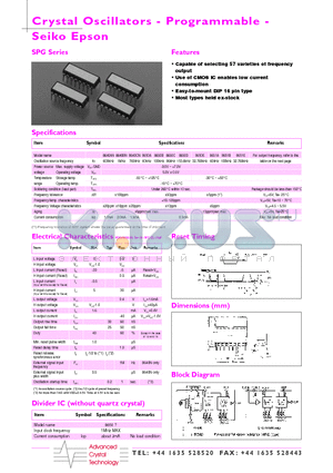 SPG8650A datasheet - Crystal Oscillators - Programmable - Seiko Epson