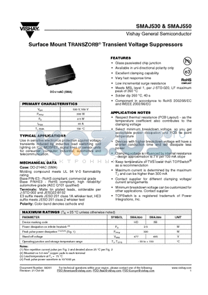 SMAJ530HE3/61 datasheet - Surface Mount TRANSZORB^ Transient Voltage Suppressors