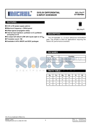 SY10EP08V datasheet - 5V/3.3V DIFFERENTIAL 2-INPUT XOR/XNOR