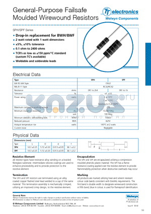 SPH datasheet - General-Purpose Failsafe Moulded Wirewound Resistors