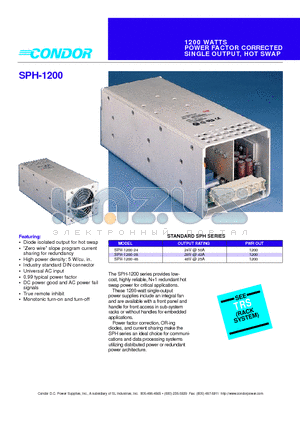 SPH-1200-48 datasheet - 1200 WATTS POWER FACTOR CORRECTED SINGLE OUTPUT, HOT SWAP