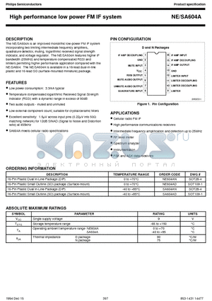 SA604A datasheet - High performance low power FM IF system
