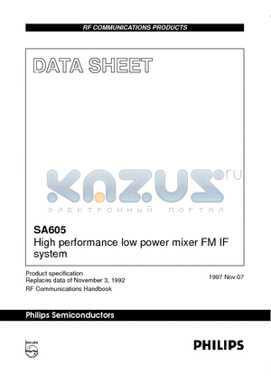 SA605 datasheet - High performance low power mixer FM IF system