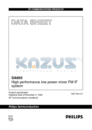 SA605D datasheet - High performance low power mixer FM IF system