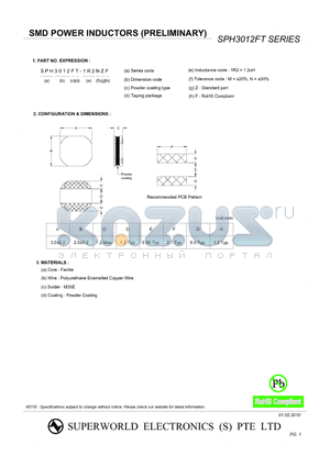 SPH3012FT-1R2NZF datasheet - SMD POWER INDUCTORS (PRELIMINARY)