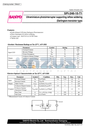 SPI-240-15-T1 datasheet - Ultraminiature photointerrupter supporting reflow soldering (Darlington-transistor type)