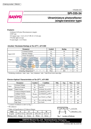SPI-335-34 datasheet - Ultraminiature photoreflector (single-transistor type)