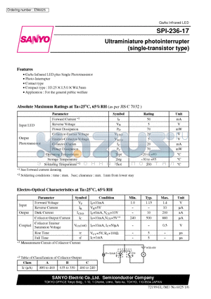 SPI-236-17 datasheet - Ultraminiature photointerrupter (single-transistor type)