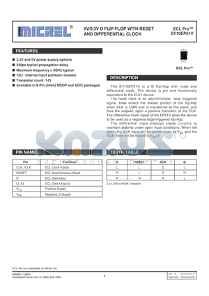 SY10EP51VKGTR datasheet - 5V/3.3V D FLIP-FLOP WITH RESET AND DIFFERENTIAL CLOCK