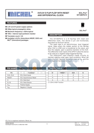 SY10EP51V datasheet - 5V/3.3V D FLIP-FLOP WITH RESET AND DIFFERENTIAL CLOCK