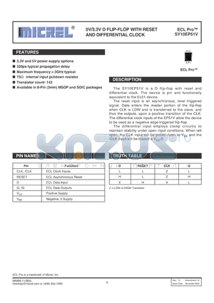SY10EP51VKITR datasheet - 5V/3.3V D FLIP-FLOP WITH RESET AND DIFFERENTIAL CLOCK