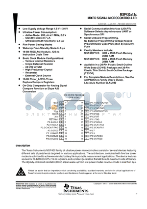 MSP430F122 datasheet - MIXED SIGNAL MICROCONTROLLER