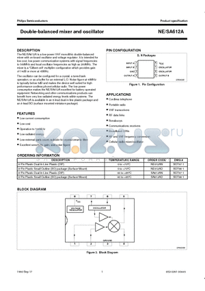 SA612A datasheet - Double-balanced mixer and oscillator