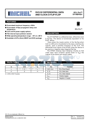 SY10EP52VZCTR datasheet - 5V/3.3V DIFFERENTIAL DATA AND CLOCK D FLIP-FLOP