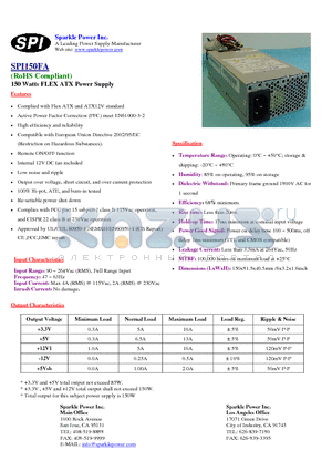 SPI150FA datasheet - 150 Watts FLEX ATX Power Supply Remote ON/OFF function