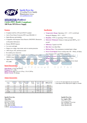 SPI150TNH datasheet - 150 Watts TFX Power Supply