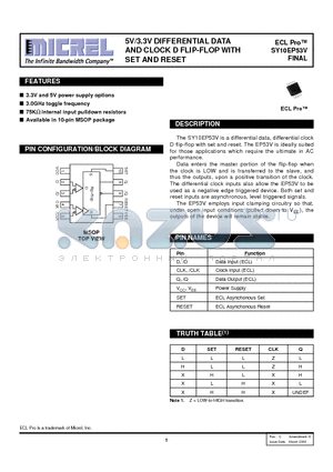 SY10EP53ZC datasheet - 5V/3.3V DIFFERENTIAL DATA AND CLOCK D FLIP-FLOP WITH SET AND RESET