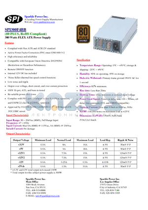 SPI300F4BB datasheet - 300 Watts FLEX ATX Power Supply