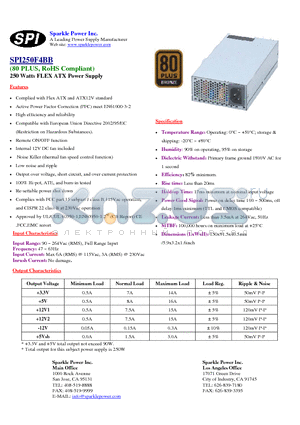SPI250F4BB datasheet - 250 Watts FLEX ATX Power Supply