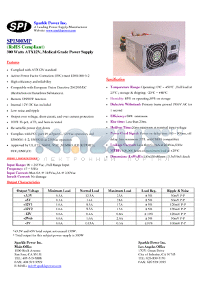 SPI300MP datasheet - 300 Watts ATX12V, Medical Grade Power Supply