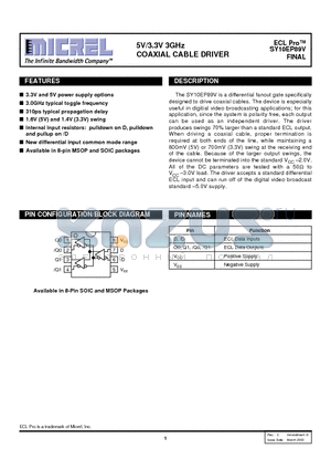 SY10EP89VKC datasheet - 5V/3.3V 3GHz COAXIAL CABLE DRIVER