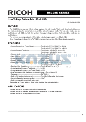 R5328K datasheet - Low Voltage 3-Mode 2ch 150mA LDO