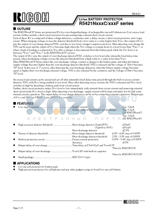 R5421N112C-TR datasheet - Li-lon BATTERY PROTECTOR