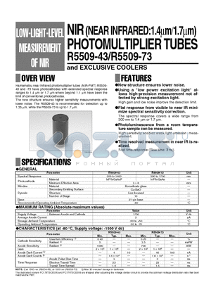 R5509-43 datasheet - NIR PHOTOMULTIPLIER TUBES