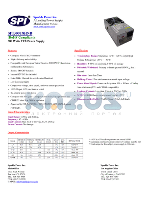 SPI300T8HNB datasheet - 300 Watts TFX Power Supply