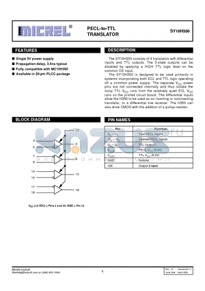 SY10H350JZ datasheet - PECL-to-TTL TRANSLATOR