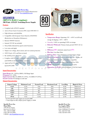 SPI350PFB datasheet - 350 Watts ATX12V Switching Power Supply