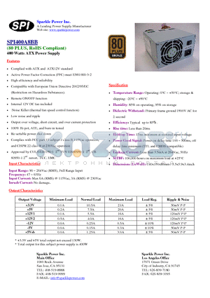 SPI400A8BB datasheet - 400 Watts ATX Power Supply