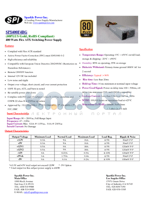 SPI400F4BG datasheet - 400 Watts Flex ATX Switching Power Supply