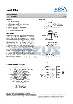 SA65-0003TR datasheet - Down Converter, 1500 - 2000 MHz