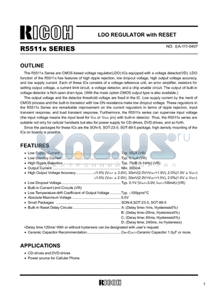 R5511X datasheet - LDO REGULATOR with RESET