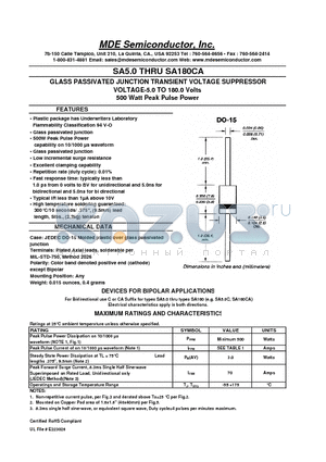 SA7.5A datasheet - GLASS PASSIVATED JUNCTION TRANSIENT VOLTAGE SUPPRESSOR