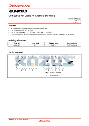 RKP403KS datasheet - Composite Pin Diode for Antenna Switching