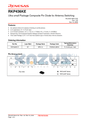 RKP436KE datasheet - Ultra small Package Composite Pin Diode for Antenna Switching